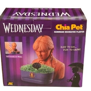 Wednesday Addams Chia Pet Planter NWT Addams Family Gift Goth Decor